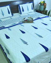 Blue Gulbahaar Jaal  Bedsheet & Dohar Set – Hand Block Printed